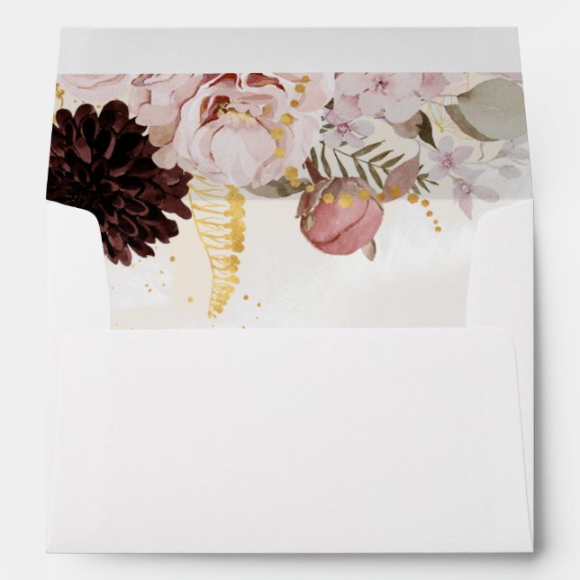 Modern Blush Floral Marble Navy Wedding Invitation Envelope (Back (Bottom))