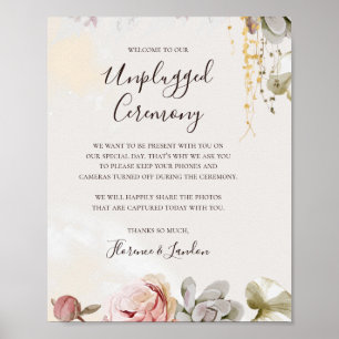 Modern Blush Floral Marble Unplugged Ceremony Poster