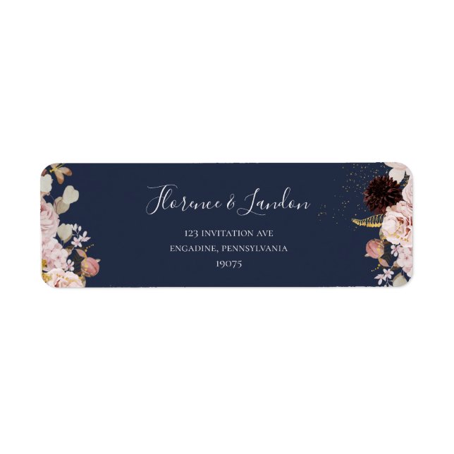 Modern Blush Floral | Navy Return Address Label (Front)