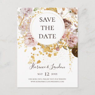 Modern Blush Floral   Save The Date Postcard