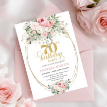 Modern Blush Floral Template 70th Birthday Invitat