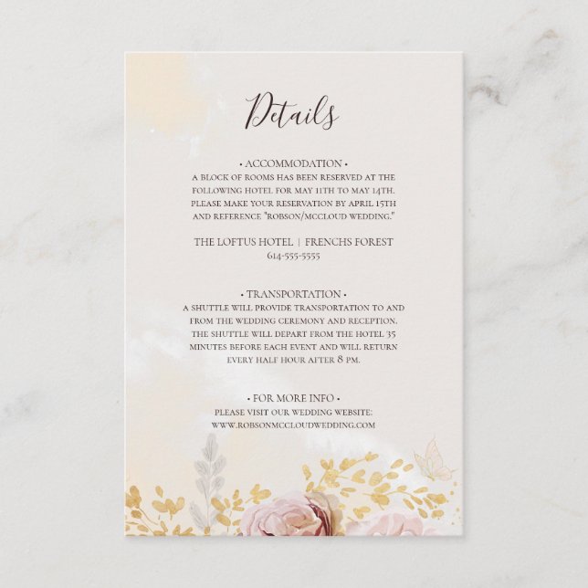 Modern Blush Floral | Watercolor Details Enclosure Card (Front)