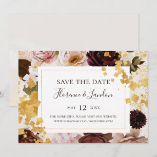 Modern Blush Floral   Watercolor Horizontal Save T The Date