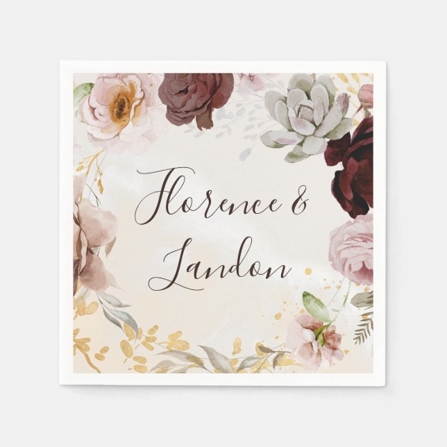 Modern Blush Floral | Watercolor Wedding Napkins (Front)