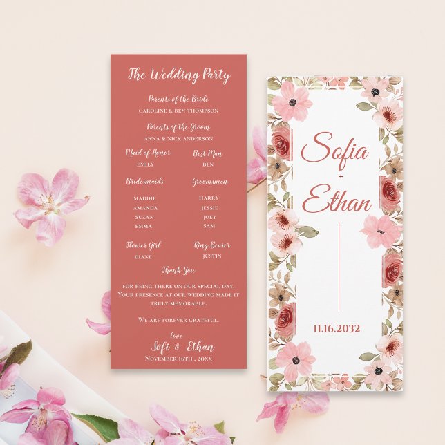 Modern Blush Floral Wedding Ceremony Program (Modern Blush Floral Wedding Ceremony Program)