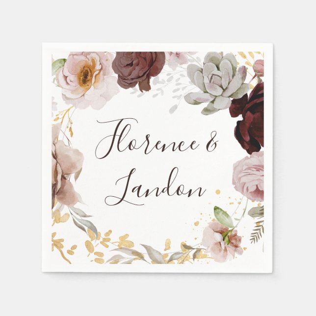 Modern Blush Floral | Wedding Napkins (Front)