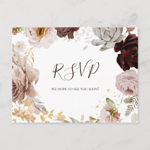 Modern Blush Floral   Wedding RSVP Postcard