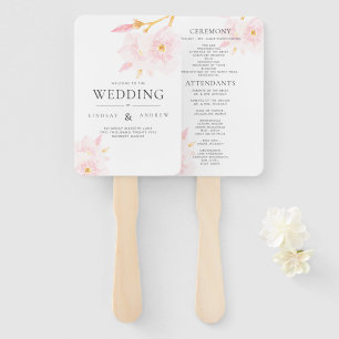 Modern Blush Flowers Wedding Program Hand Fan