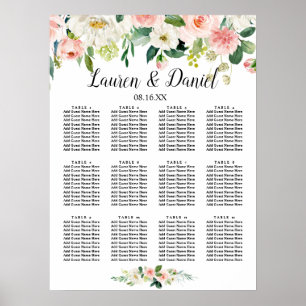 Modern Blush Flowers Wedding  Seating Chart