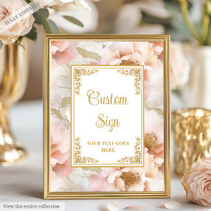 Modern blush flowers with gold accents custom sign