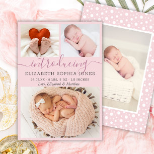 Modern Blush Girl Birth Announcement Photo Collage