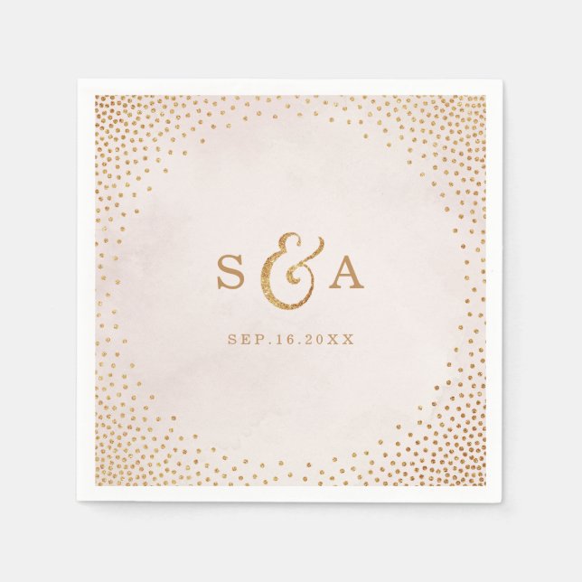 Modern blush glitter rose gold wedding monogram napkin (Front)