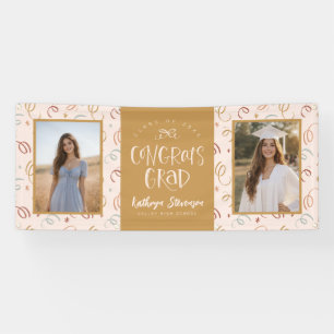 Modern Blush Gold Confetti 2 Photo Graduation Banner