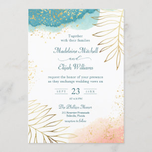 Modern Blush Gold Floral Watercolor Wedding Invitation