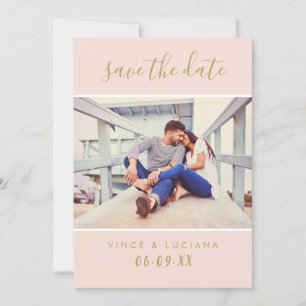 Modern Blush Gold Handwritten Script Photo Save The Date
