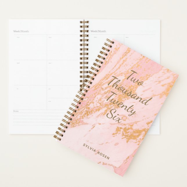 Modern Blush Gold Marble Pattern Girly Name Planner (Display)