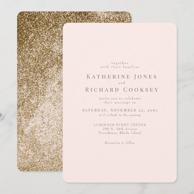 Modern Blush & Gold Rounded Glam Wedding Invitation (Front/Back)