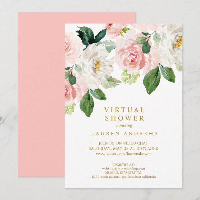 Modern Blush Gold Virtual Bridal or Baby Shower Invitation (Front/Back)