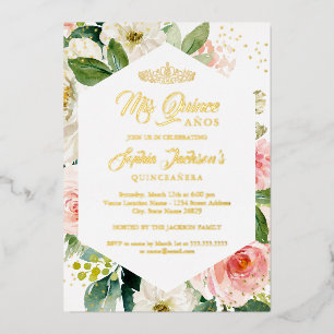 Modern Blush Gold Watercolor Floral Quinceanera