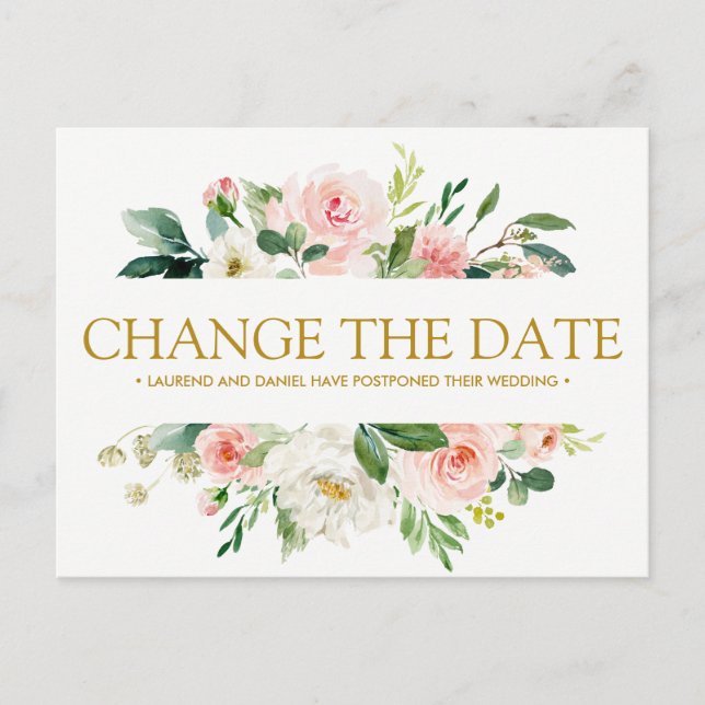 Modern Blush  | Gold WEDDING CHANGE THE DATE Announcement Postcard (Front)