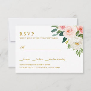 Modern Blush   Gold WEDDING RSVP MEAL CHOICE Card