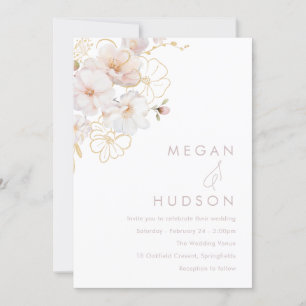 Modern Blush & Gold Wildflower Wedding Invitation