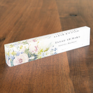 Modern Blush Lilac Watercolor Rose Floral Bunch Nameplate