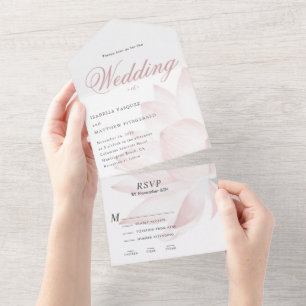 Modern Blush Lotus Floral Wedding  All In One  Invitation