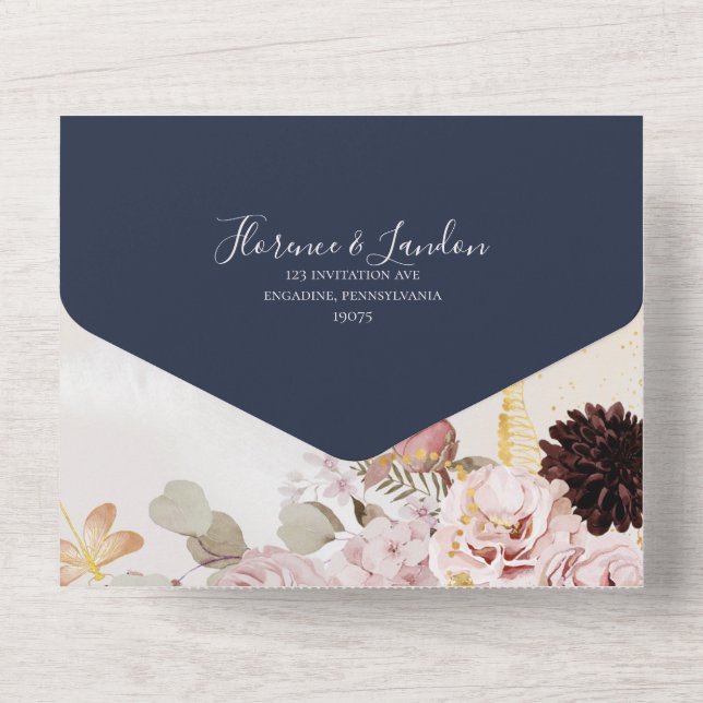 Modern Blush | Marble Navy Frame Seal And Send All In One Invitation (Back)