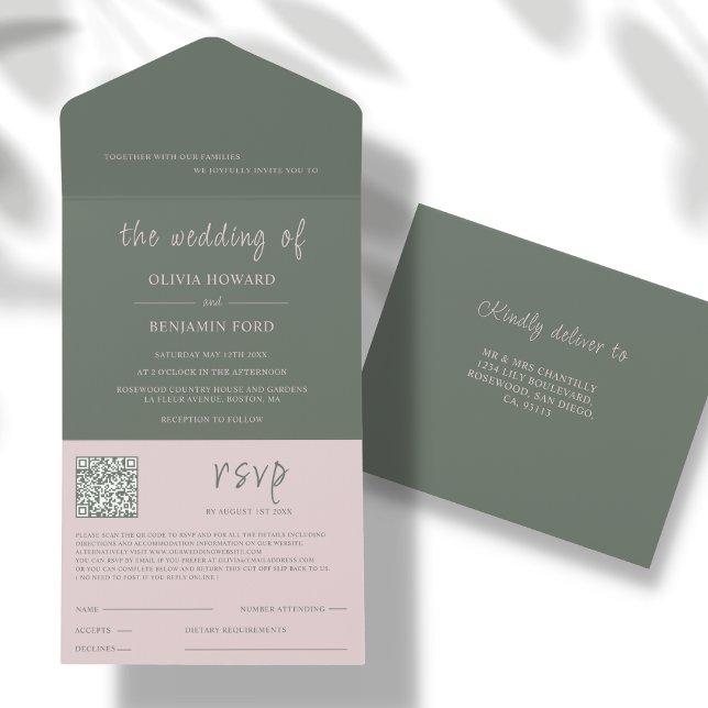 Modern Blush & Moss QR Code All In One Invitation (Creator Uploaded)