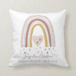 Modern Blush Muted Rainbow Baby Girl Birth Stats Throw Pillow<br><div class="desc">"Modern Blush Muted Rainbow Baby Girl Birth Stats Throw Pillow." Contemporary simple, hand drawn design features a muted, earthy colour palette rainbow with hearts, stars, polka dots and your baby's name, date, time, weight and length personalized. Blush pink, rose, grey, gold and a hint of dusty blue. Art by internationally...</div>
