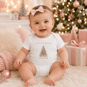 Modern Blush My First Christmas – Personalized Baby Bodysuit