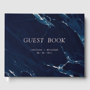 Modern blush navy marble wedding guest book