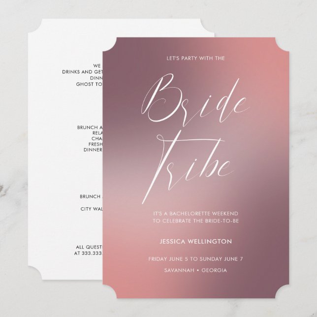 Modern Blush Ombré Gradient Bachelorette Weekend Invitation (Front/Back)