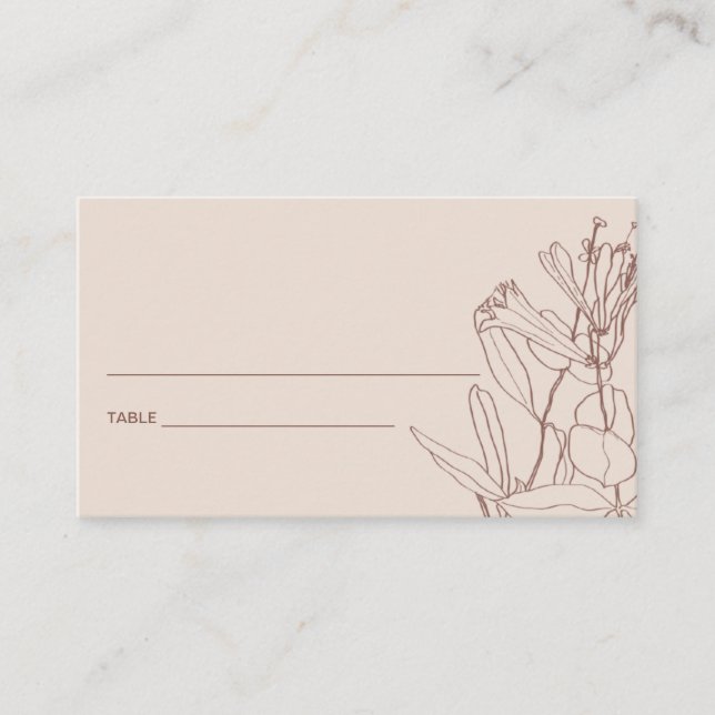 MODERN BLUSH PASTEL LINE DRAWING FLORAL PLACE CARD (Front)