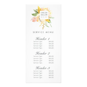 Modern Blush Peach Floral Service Menu Price List