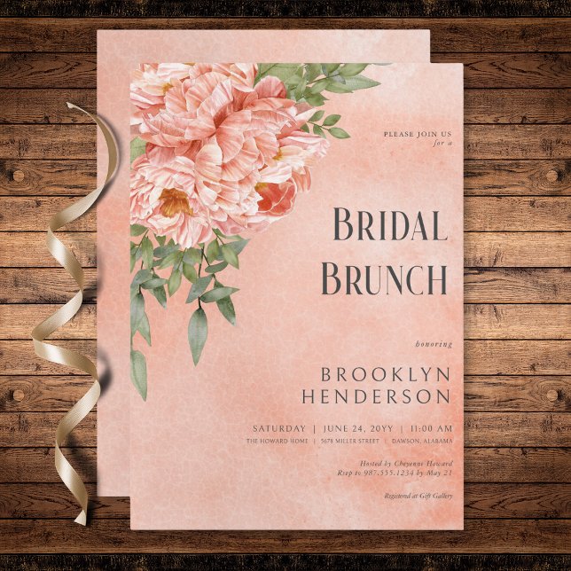 Modern Blush Peach Peonies Floral Bridal Brunch Invitation (Modern Blush Peach Peonies Floral Bridal Brunch Invitation)