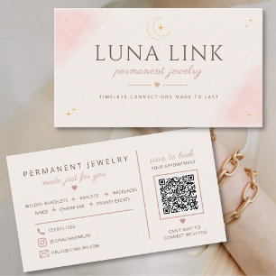 Modern Blush Permanent Jewellery Artist QR Code Business Card