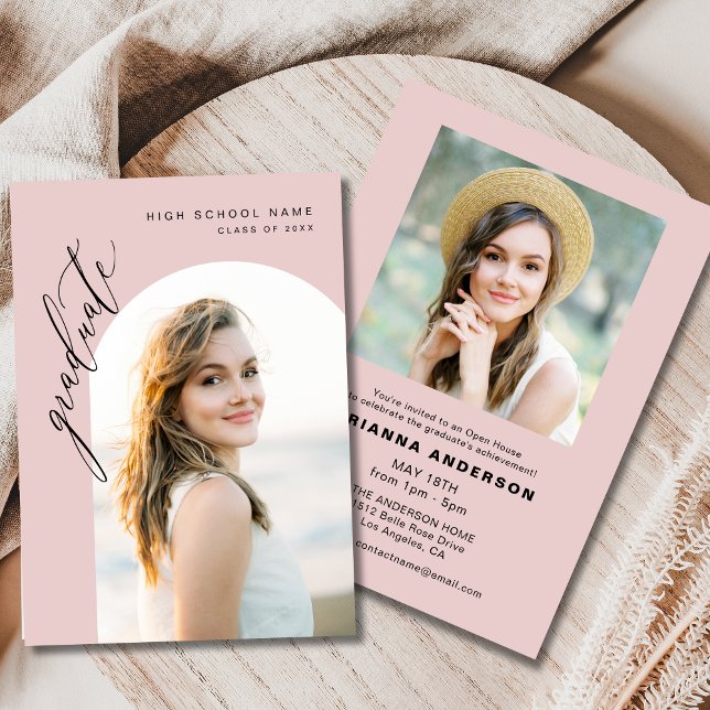 Modern Blush Pink 2 Photo Graduation Party Invitation (Creator Uploaded)