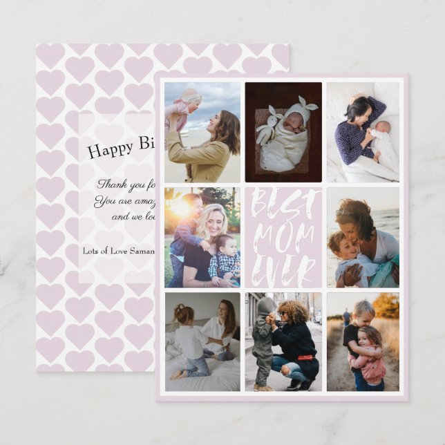 Modern Blush Pink 8 Photo Collage Best Mom Ever (Front/Back)