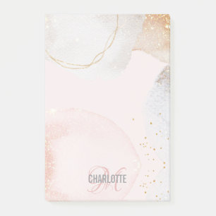 Modern blush pink abstract monogram name post-it n notes