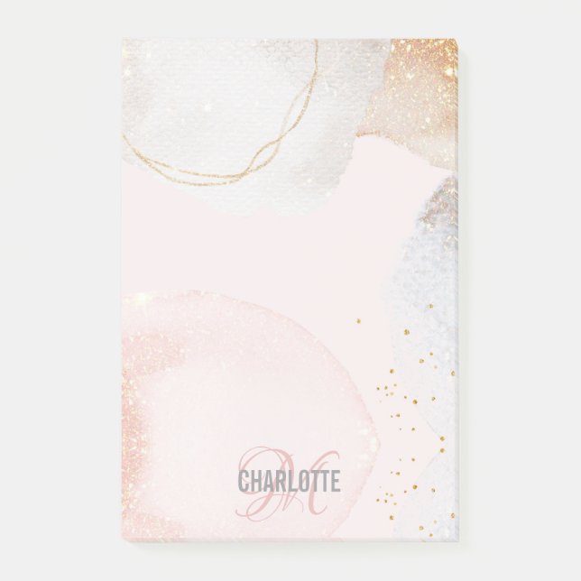 Modern blush pink abstract monogram name post-it n post-it notes (Front)