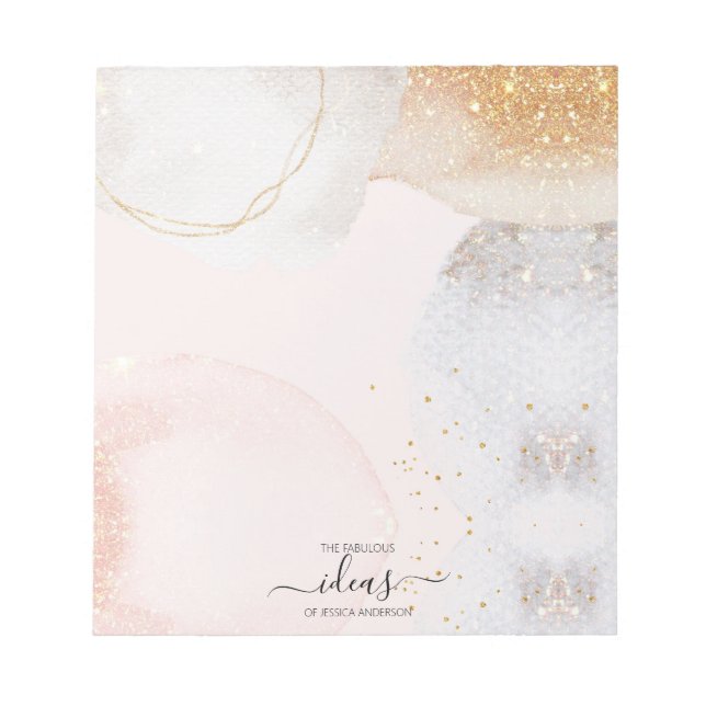 Modern blush pink abstract personalized paper pad (Front)