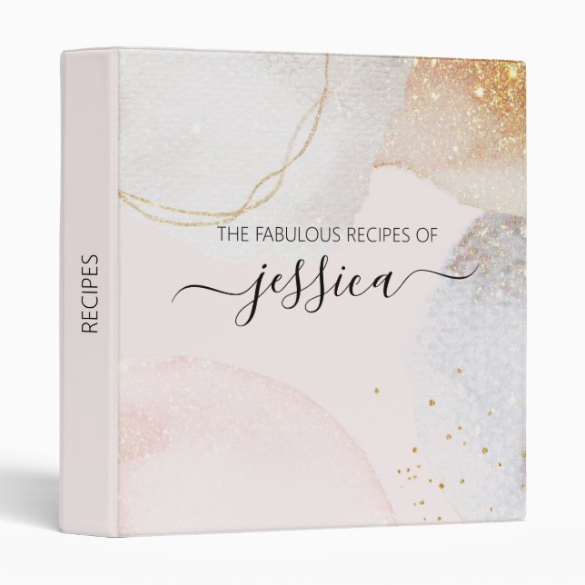 Modern blush pink abstract script name Recipe Binder (Front/Spine)