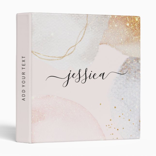 Modern blush pink abstract shapes script name binder (Front/Spine)