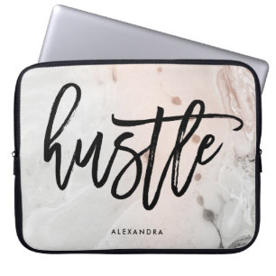 Modern Blush Pink and Grey Marble   Hustle Laptop Sleeve