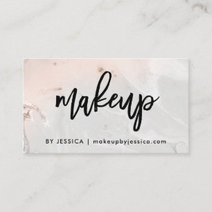 Modern Blush Pink and Grey Marble Makeup Business Card