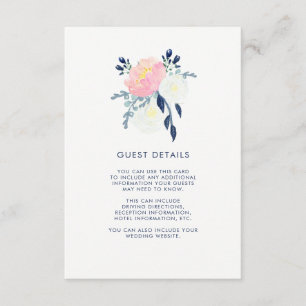 Modern Blush Pink and Navy Floral Guest Details Enclosure Card