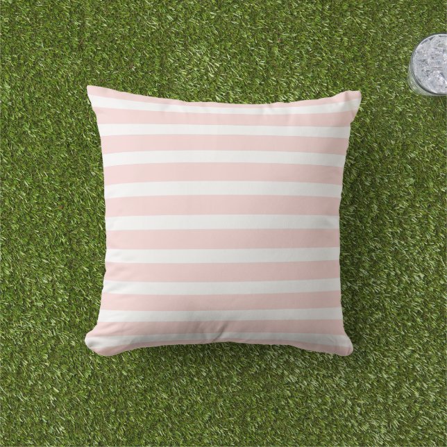 Modern Blush Pink and White Stripes Outdoor Pillow (Grass)