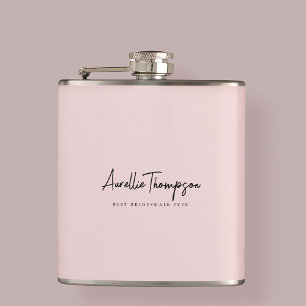 Modern Blush Pink Best Bridesmaid Ever Bridal Hip Flask